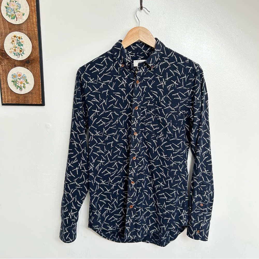 Club Monaco Navy Abstract Patterned Oxford Shirt